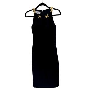 RARE Vintage A.J. Bari Black Gold Bow Cut Out Dress Size 2 Women'snnk
